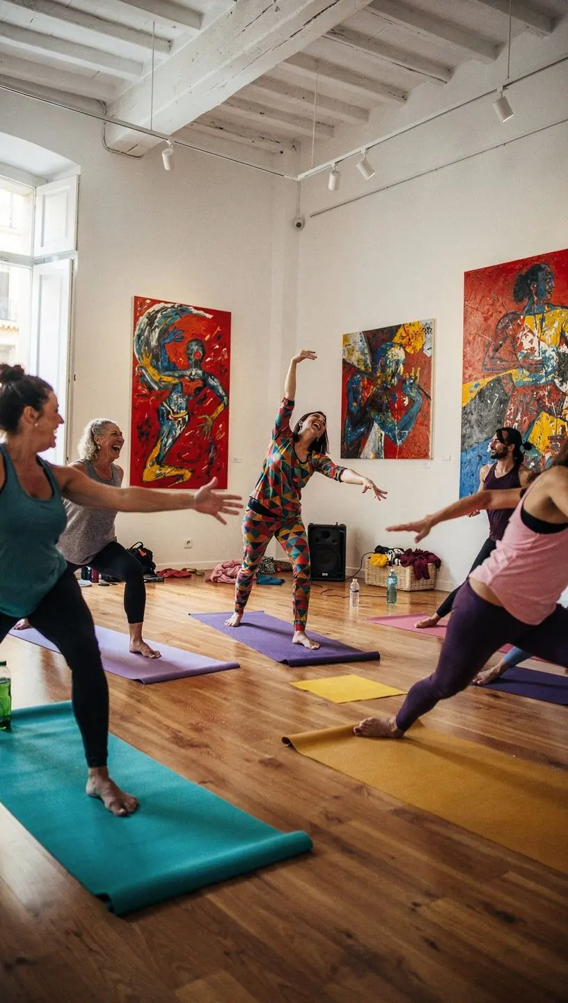 Grupo de personas en una clase de yoga, concentrados en técnicas de respiración para aumentar la inmunidad.