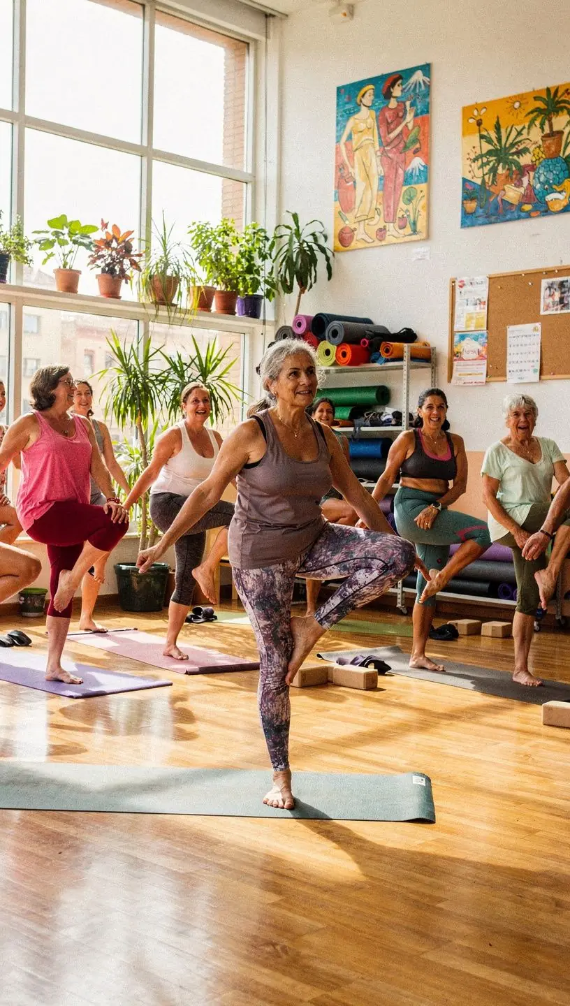 Grupo de personas en una clase de yoga, concentrados en técnicas de respiración para aumentar la inmunidad.